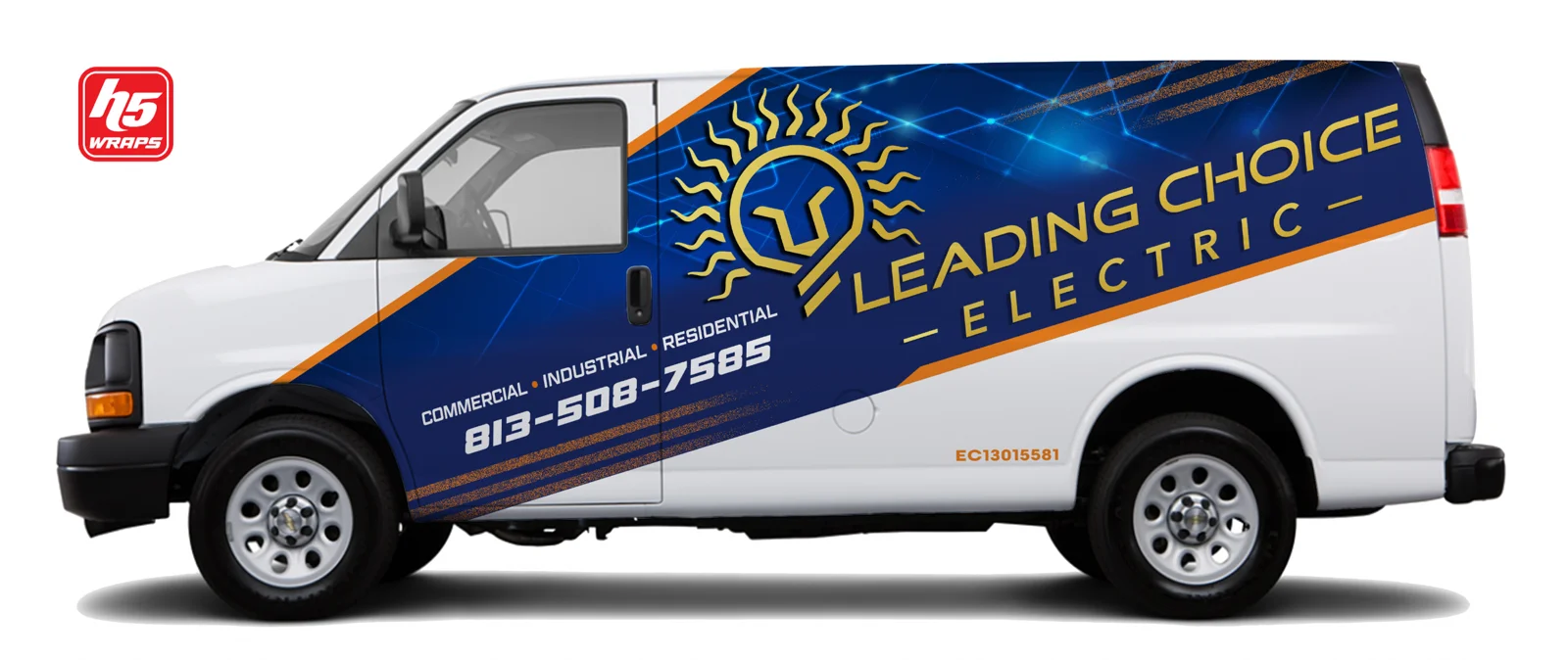 Leading Choice Electric branded service van with the company logo and phone number 813-508-7585